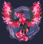 anthro beak big_breasts black_body blue_eyes breasts female fire hair simple_background solo wings zacianswords nintendo pokemon avian bird galarian_form galarian_moltres generation_8_pokemon legendary_pokemon pokemon_(species) regional_form_(pokemon) hi_res