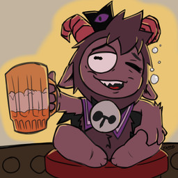 alcohol anthro bell bell_collar beverage clothed clothing collar container cup drinking_glass drunk glass glass_container glass_cup horn male offering_beverage simple_background sitting smile solo substance_intoxication krekel cult_of_the_lamb massive_monster_(studio) goat_(cult_of_the_lamb) bovid caprine goat mammal 1:1 absurd_res digital_media_(artwork) hi_res