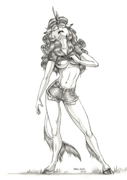 anthro anthrofied bottomwear breasts clothing daisy_dukes denim denim_bottomwear denim_clothing denim_shorts eyes_closed female hair heat_(temperature) hooves horn hotpants midriff navel nipples open_mouth shirt shorts solo tail topwear under_boob unguligrade baron_engel friendship_is_magic hasbro my_little_pony mythology autumn_blaze_(mlp) dragon kirin kirin_(mlp) mythological_creature mythological_scalie scalie 2026 greyscale hi_res monochrome