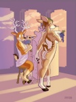 anthro antlers breasts butt clothing duo female food fruit grape hooves horn laural_crown male nude plant pose robe sculpting side_boob conditional_dnp jonas deer mammal 2007