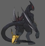 ambiguous_gender anthro armor big_tail bladed_wings butt duo feet tail talons toes unusual_anatomy unusual_wings wings medicinal_succ capcom monster_hunter scale_knight_(medicinalsucc) flying_wyvern nargacuga absurd_res hi_res