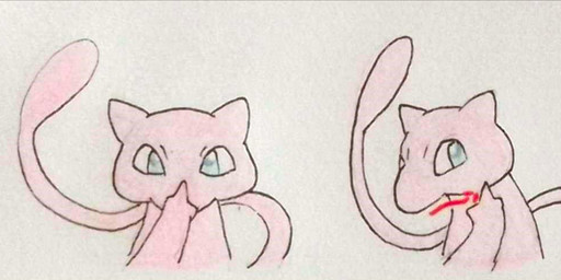 ambiguous_gender anthro blue_eyes gesture hand_gesture long_tail looking_at_viewer pink_body pointing pointing_at_self simple_background smile smirk solo tail white_background buiguigo24 lightskin_stare mewing_(meme) nintendo pokemon felid generation_1_pokemon legendary_pokemon mammal mew_(pokemon) pokemon_(species) colored meme sketch traditional_media_(artwork)