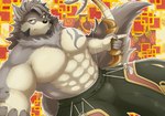 5_fingers anthro claws fingers humanoid_hands male mongolian_clothing muscular muscular_anthro muscular_male shirtless solo jinku_56 lifewonders tokyo_afterschool_summoners temujin_(tas) canid canine canis mammal wolf 2021 colored hi_res