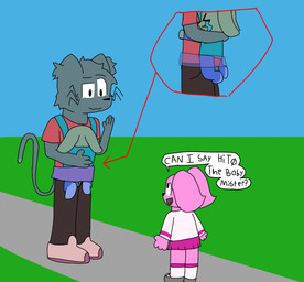 anthro baby_carrier blue_body blue_fur bodily_fluids crying female fur green_body green_fur male male/male pink_body pink_fur public public_sex sex tears toddler young n0budyn01 lily_(n01) tina_(n01) zach_(n01) domestic_cat felid feline felis mammal hi_res