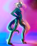 clothing femboy fishnet_clothing lagarto lingerie makeup male neon new_wave one-piece_swimsuit one_piece_suit pose punk_hair swimwear wave vandclash rico_(vandclash) lizard reptile scalie absurd_res colorful_theme hi_res