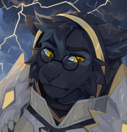 anthro black_body black_clothing black_fur black_hair black_nose black_topwear clothed clothing cloud electricity eyewear facial_markings front_view fur glasses grey_body grey_fur grey_hair hair head_markings lightning male markings mouth_closed multicolored_hair outside raining round_glasses solo tan_clothing tan_topwear topwear two_tone_hair unsigned white_clothing white_topwear yellow_eyes corzh77 felid mammal absurd_res bust_portrait hi_res portrait