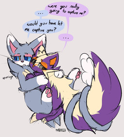 after_transformation cuddling dialogue duo ellipsis female female/female feral feral_transformation gender_transformation group implied_transformation interspecies mtf_transformation pawpads paws pink_pawpads purple_body species_transformation speech_bubble tail tail_hug text transformation nulloffset nintendo pokemon felid feline generation_4_pokemon glameow mammal mephitid pokemon_(species) skunk stunky english_text hi_res