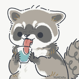 black_eyes black_nose chibi dot_eyes drinking feral grey_body simple_background simple_eyes solo tongue tongue_out water white_body yencatx mammal procyonid raccoon 1:1 2022