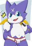 anthro belly biped blue_eyes blush briefs bulge clothing detailed_bulge hammer_tail male male_anthro navel purple_body slightly_chubby smile solo tail tighty_whities underwear weapon_tail white_briefs white_clothing white_underwear wings young young_anthro young_male toruu_diary bandai_namco digimon digimon_(species) gumdramon scalie absurd_res hi_res