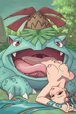 ambiguous_gender blue_eyes blue_hair blush bodily_fluids duo female female/ambiguous feral grey_sky hair in_mouth interspecies looking_at_viewer lying nipples nude nude_female on_back on_ground on_tongue open_mouth oral_vore pigtails pink_nipples pink_tongue plant pokephilia public red_eyes saliva saliva_bubble saliva_on_body saliva_on_leg saliva_on_legs saliva_on_tongue saliva_string sky teeth tongue tongue_out tree truck vehicle vore swetzverelend nintendo pokemon vocaloid yamaha_corporation hatsune_miku generation_1_pokemon human mammal pokemon_(species) venusaur absurd_res hi_res