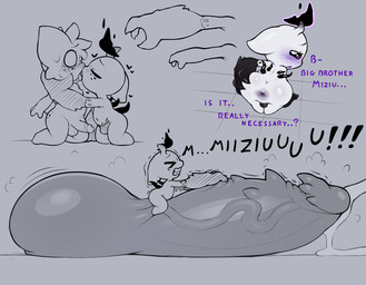 anthro anus balls butt chibi duo genitals humiliation hyper kissing male mephi_(baashi) penis slime spread_butt spreading teasing tentacles baashi miziu_(baashi) alien hybrid hi_res sketch sketch_page incest_(lore)