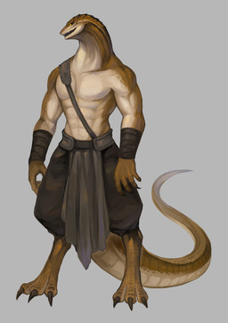 abs anthro black_claws black_finger_claws bottomwear brown_body brown_scales claws clothing finger_claws fingers grey_background looking_forward male open_mouth pants pecs scales simple_background solo standing straps teeth yellow_eyes chimo205 lizard reptile scalie 2023 absurd_res hi_res