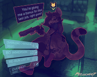 anthro bottomwear bottomwear_down chastity_device clothed clothing cybernetics cyberpunk dialogue female fur gameplay_mechanics gun handgun holding_object holding_weapon inside looking_at_viewer machine malorian_arms_3516_(cyberpunk_2077) pants pants_down partially_clothed ranged_weapon smile solo text topwear undressing weapon peculiart cd_projekt_red cyberpunk_2077 helia_peppercats mammal 2022 digital_media_(artwork) hi_res partially_translated sequence translation_request