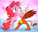 balloon beak cutie_mark duo eyes_closed feathered_wings feathers female feral hair heart_symbol hug inflatable on_one_leg pink_hair smile standing wince wings yellow_eyes vdru7 friendship_is_magic hasbro my_little_pony mythology gilda_(mlp) pinkie_pie_(mlp) avian earth_pony equid equine gryphon horse mammal mythological_avian mythological_creature pony digital_media_(artwork)