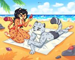 anthro beach bikini brown_eyes clothing colored_fur duo female food fruit fur male male/female melon pawpads plant sand sea seashell seaside shell spots swimwear towel two-piece_swimsuit water watermelon galaxias69 andy_(nekomimiranger) cass_(nekomimiranger) asterozoan avian bird echinoderm felid feline gull lari larid leopardus mammal marine ocelot pantherine snow_leopard starfish 5:4 hi_res