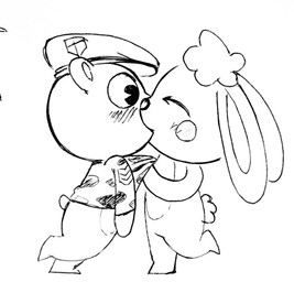 anthro blush clothing clothing_pull duo fur hair hat headgear headwear kissing long_ears looking_at_another love male male/male military_cap military_uniform pie_cut_eyes raised_leg romantic romantic_couple scut_tail shirt shirt_pull short_tail side_view simple_background standing tail topwear topwear_pull uniform white_background achromasloth happy_tree_friends cuddles_(htf) flippy_(htf) bear lagomorph leporid mammal rabbit 2019 hi_res monochrome sketch traditional_media_(artwork)