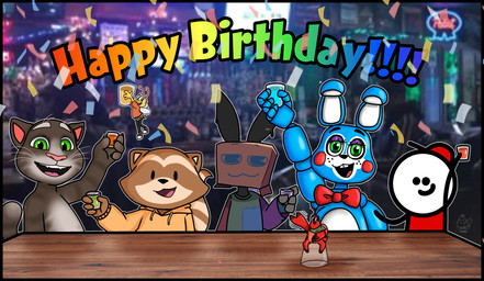 alcohol antennae_(anatomy) anthro bar bar_counter beverage birthday black_body black_eyes blue_body blue_eyes box clothed clothing container counter cup drinking_glass fur glass glass_container glass_cup green_eyes group hat headgear headwear hoodie kerchief machine male neckerchief neckwear open_mouth photo_background red_clothing red_shirt red_topwear shirt shot_glass size_difference smile tail text toony topwear white_body yellow_body conditional_dnp muffinlewds aggro_crab another_crab's_treasure chillhop five_nights_at_freddy's five_nights_at_freddy's_2 general_mills scottgames talking_tom_and_friends the_bunny_graveyard trust_me_bro boxers_(tbg) broady_(trust_me_bro) chillhop_raccoon kril_(another_crab's_treasure) talking_tom toy_bonnie_(fnaf) animatronic arthropod bee crab crustacean decapod domestic_cat felid feline felis hermit_crab humanoid hymenopteran insect lagomorph leporid malacostracan mammal procyonid rabbit raccoon robot absurd_res digital_drawing_(artwork) digital_media_(artwork) english_text hi_res photography_(artwork)