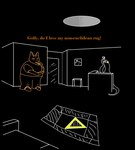 alcohol ambiguous_gender beak beverage black_background bottle bottomwear clothing container crossed_arms door drinking duo eyes_closed feral footwear furniture male pants shirt shoes simple_background sofa standing table tentacles text topwear yellow_eyes kyubiu eldritch_abomination humanoid unknown_species english_text
