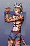 anthro balls_outline bdsm blush bondage bound bulge christmas_clothing christmas_headwear clothing collar detailed_bulge genital_outline hat headgear headwear holidays looking_at_viewer male penis_outline pose restraints rope rope_bondage santa_hat snow solo stripes underwear sunny_frostwolf christmas ahaditiger felid mammal pantherine siberian_tiger tiger absurd_res hi_res pinup