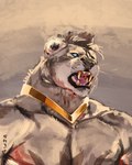 4:5 absurd_res after_transformation anthro art_fight artfight artfight2024 felid gold_(metal) gold_jewelry hi_res huge_filesize jewelry male mammal painted_(disambiguation) pantherine roaring sketchotterly sketchy solo tiger transformation