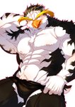 abs anthro beak biceps black_body black_clothing black_feathers black_hair black_underwear blonde_eyebrows clothing eyebrows feathers forearm_muscles hair long_eyebrows male muscular muscular_anthro muscular_male navel oblivious_nudity orange_beak pecs serratus small_tail solo tail underwear white_body white_feathers booboo34 quinn_candreva avian bird penguin 2022 absurd_res hi_res