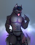 anthro athletic bulge clothing jockstrap jockstrap_bulge looking_at_viewer male muscular muscular_male scar solo underwear meneo lycaon_(starlycan) canid canine canis humanoid mammal wolf hi_res