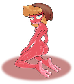 2_toes anthro big_butt biped black_eyebrows blue_eyes breasts brown_clothing brown_hat brown_headwear butt clothing countershading eyebrows eyelashes feet female female_anthro fingers hair hat head_turned headgear headwear kneeling long_hair looking_at_viewer looking_back looking_back_at_viewer medium_breasts mostly_nude mostly_nude_anthro mostly_nude_female mouth_closed nipples non-mammal_breasts non-mammal_nipples orange_hair pink_body pink_nipples pink_skin plantigrade raised_eyebrow soles solo toes wet tullymonst3r amphibia_(series) disney leif_plantar amphibian frog 2026 hi_res