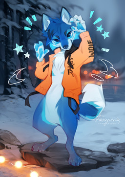 anthro biped claws clothed clothed_anthro clothed_male clothing countershade_torso countershading feet fingers front_view fur hair looking_at_viewer male outside smile solo standing tail toes reysi bramble_(bramblevr) canid canine canis mammal wolf 2026 digital_drawing_(artwork) digital_media_(artwork)