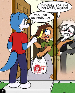 :3 anthro blush blush_lines bottomless bound clothed clothing delivery_(commerce) food_delivery knotting looking_pleasured male male/male penetration sex young pokefound da_silva wendy's gordon_(pokefound) island_(character) pink_(pink) border_collie canid canine canis collie colubrid corn_snake domestic_dog herding_dog lampropeltini mammal mustelid otter pastoral_dog rat_snake reptile scalie sheepdog snake 4:5 hi_res