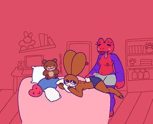 anthro ass_up bedroom bodily_fluids bulge clothed clothed_sex clothing duo erection erection_under_clothing genital_fluids hot_dogging male male/male precum sex underwear carmelcaker scynax lapin_(scynax) scynax_(scynax) amphibian frog lagomorph leporid mammal rabbit