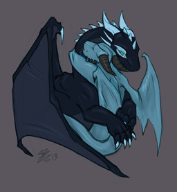 arms_around_neck black_body blue_body claws duo feral green_eyes grey_background horn hug male simple_background smile spikes spikes_(anatomy) tail wings deezmo mythology cypher redrosid dragon mythological_creature mythological_scalie scalie 2013