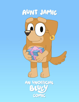 anthro black_eyes blue_background brown_body brown_ears brown_fur brown_nose brown_tail ear_piercing ear_ring eyelashes female fur gift gift_wrapped happy holding_gift holding_object lgbt_pride looking_at_viewer multicolored_body multicolored_fur piercing ring_piercing simple_background smile solo standing tail text two_tone_body two_tone_fur omatic bluey_(series) lgbt_pride_month fan_character jamie_(omatic) australian_cattle_dog canid canine canis cattledog domestic_dog herding_dog mammal pastoral_dog 2025 absurd_res cover cover_art cover_page digital_media_(artwork) english_text hi_res trans_(lore) trans_woman_(lore)