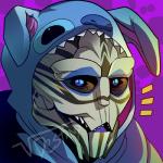 blue_eyes clothing onesie open_mouth purple_background purple_tongue simple_background solo tongue squarerootofdestiny bioware disney electronic_arts lilo_and_stitch mass_effect fan_character stitch_(lilo_and_stitch) thedax_(character) alien humanoid turian 1:1 2019 crossover headshot_portrait icon portrait