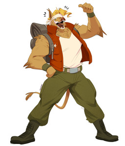 anthro backpack blonde_hair boots bottomwear clothed clothed_male clothing footwear fully_clothed fully_clothed_male fur green_bottomwear green_clothing green_pants hair kerchief looking_at_viewer male muscular muscular_anthro muscular_male open_mouth pants shoes simple_background solo standing tail tan_body teeth text tongue topwear tusks vest white_background wristband bennycartoonist metal_slug marco_rossi mammal suid suine sus_(pig) wild_boar absurd_res artist_name digital_drawing_(artwork) digital_media_(artwork) hi_res