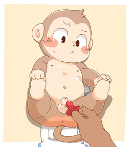 adult_on_baby age_difference ambiguous_gender anthro anus balls blush butt clothing diaper disembodied_hand duo foreskin genitals holding_feet humanoid_genitalia humanoid_penis larger_ambiguous legs_up lying male neonate older_ambiguous open_diaper pacifier penis shota simple_background size_difference smaller_male solo_focus spread_legs spreading young young_anthro young_male younger_male gombay haplorhine mammal monkey primate