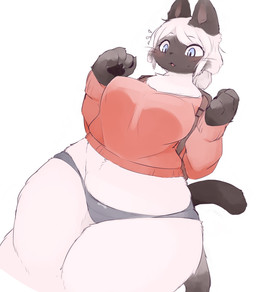 4_fingers anthro backpack big_breasts biped black_body black_ears black_fur black_nose black_pawpads black_tail blue_eyes blush bodily_fluids bow_panties bow_underwear breasts clothed clothing cropped_sweater curvy_figure cute_fangs fangs female fingers fluffy front_view fur grey_clothing grey_inner_ear grey_panties grey_underwear hair kemono monotone_hair monotone_tail multicolored_body multicolored_fur open_mouth panties pantsless pawpads paws pink_clothing pink_sweater pink_topwear ponytail pupils short_hair slightly_chubby solo sweat sweatdrop sweater tail teeth thick_thighs topwear two_tone_body two_tone_fur underwear voluptuous whiskers white_body white_fur white_hair wide_hips chipar domestic_cat felid feline felis mammal siamese_cat 2022 colored digital_media_(artwork) hi_res portrait three-quarter_portrait