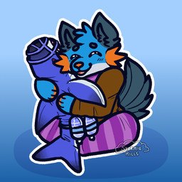 ambiguous_gender anthro beverage_bottle blue_background blue_body blue_fur bottle brown_clothing brown_topwear clothing container daww dorsal_fin eyes_closed fin footwear fur gradient_background happy head_tuft hug hugging_object legwear muzzle_(object) muzzled orange_gills orange_nose pattern_clothing pattern_legwear plushie red_eyes scarf simple_background sitting smile socks soda_bottle solo striped_clothing striped_legwear stripes tail tail_fin topwear tuft stormiehills ikea nintendo pokemon splatoon blahaj reefslider xevy canid canine canis generation_3_pokemon hybrid mammal pokemon_(species) swampert wolf 1:1 hi_res male_(lore)