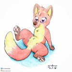 female feral patreon_logo patreon_username pawpads paws smile solo spread_legs spreading tail text yordraw jungledyret_hugo patreon rita_(jungledyret) canid canine fox mammal red_fox true_fox 1:1 hi_res url