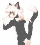 anthro bare_back blush leaning leaning_forward looking_at_viewer looking_back male nude pose raised_tail rear_view solo tail whiskers yellow_eyes young young_male whiteleo kay_(whiteleo) domestic_cat felid feline felis mammal hi_res