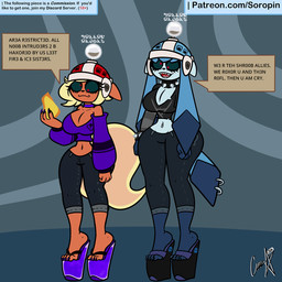 antenna_wire anthro armor bottomwear bracelet brainwashing breasts choker cleavage clothed clothing collar duo ear_piercing ear_ring female footwear headgear helmet high_heels hypnosis jewelry mind_control necklace pants piercing ring_piercing robot_behavior shoes submissive submissive_female tech_control wedge_(footwear) soropin mario_and_luigi_(series) mario_bros nintendo partners_in_time pokemon freya_(soropin) glaze_(soropin) l33t_hamm3r_broz. eeveelution flareon generation_1_pokemon generation_4_pokemon glaceon pokemon_(species) 1:1 2d_animation animated motion_tweening