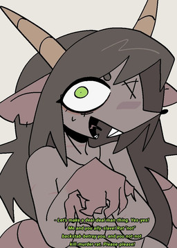 anthro breasts brown_body brown_eyebrows brown_hair buckteeth dialogue eyebrows eyelashes featureless_breasts female fingers front_view green_eyes hair head_horn horn medium_breasts notched_ear open_mouth simple_background solo tail teeth text tongue white_background white_sclera xarop77 warhammer_(franchise) mammal murid murine rat rodent skaven 2025 english_text