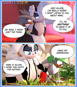5_fingers anthro areola areola_slip armwear backyard bed bedroom big_breasts black_clothing black_gloves black_handwear black_legwear black_stockings blue_eyes breasts brown_eyes clothing curvy_figure detailed_background dialogue disappointed duo elbow_gloves eyelashes eyeshadow female fingerless_gloves fingers fluffy fluffy_chest frustrated fur furniture garden gardening gloves grey_body grey_eyeshadow grey_fur grey_hair hair handwear huge_breasts huge_hips huge_thighs legwear lingerie long_hair makeup male male/female multicolored_body multicolored_fur oblivious on_bed on_lap one-piece_swimsuit picket_fence sitting_on_lap sling_bikini smile stockings subversion swimwear tan_body tan_fur text thick_thighs thought_bubble two_tone_body two_tone_fur voluptuous voluptuous_anthro voluptuous_female white_body white_fur white_hair white_wool wide_hipped_anthro wide_hipped_female wide_hips wool_(fur) yellow_eyes countersfm kabalmystic_(modeler) idw_publishing sega sonic_the_hedgehog_(comics) sonic_the_hedgehog_(idw) sonic_the_hedgehog_(series) lanolin_the_sheep_(sonic) silver_the_hedgehog bovid caprine eulipotyphlan hedgehog mammal sheep 2025 3d_(artwork) artist_name comic digital_media_(artwork) english_text hi_res source_filmmaker_(artwork) watermark