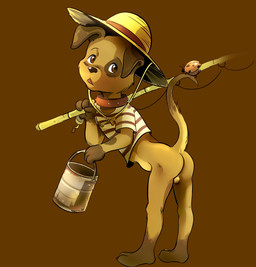 animal_genitalia anthro backsack balls blush bottomless butt clothed clothing collar fishing flaccid floppy_ears folded_ears genitals hat headgear headwear holding_object male penis sheath shirt shota solo t-shirt tail topwear young young_anthro young_male catstrofic canid canine canis domestic_dog mammal source_request