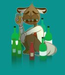 4_fingers alcohol anthro beverage big_eyes black_body black_nose blue_background bottle bottomwear brown_body clothed clothing container exposed_teeth eyebrows fingers freckled_face freckles fully_clothed fur grey_bottomwear grey_clothing grey_pants holding_glass holding_object looking_down male mouth_closed multicolored_body necktie outline pants red_necktie sad shirt simple_background sitting suit tail toony topwear white_body white_clothing white_fur white_outline white_shirt white_topwear rasmuslikestodraw aggretsuko sanrio haida_(aggretsuko) hyena mammal spotted_hyena 2022 absurd_res digital_media_(artwork) full-length_portrait hi_res portrait shaded