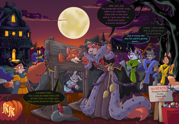 5_fingers anthro armor black_nose blue_body blue_fur brown_body brown_fur candy clothed clothed_anthro clothed_female clothed_male clothing cosplay crossover_cosplay crown dessert dialogue dress drunk fangs female fingers flirting food full_moon fur gloves grey_body grey_fur group handwear hat headgear headwear holidays humanoid_hands jack-o'-lantern lockpicking male male/female moon multicolored_body multicolored_fur night orange_body orange_fur outside prehensile_tail red_body red_fur restraints robe speech_bubble stocks substance_intoxication tail teeth text tiara tongue two_tone_body two_tone_fur white_body white_fur gomerz22 disney dreamworks halloween illumination_entertainment mortal_kombat robin_hood_(disney) sing_(movie) the_bad_guys zootopia diane_foxington judy_hopps maid_marian mr._wolf_(the_bad_guys) nick_wilde porsha_crystal reptile_(mortal_kombat) robin_hood scorpion_(mortal_kombat) sub-zero canid canine canis european_rabbit fox lagomorph leporid mammal oryctolagus rabbit red_fox true_fox wolf crossover english_text hi_res