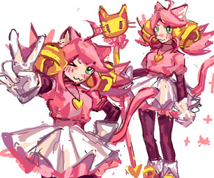 :3 bell blush blush_lines boots breasts cat_tail clothing cowlick dress female female_humanoid footwear frilly frilly_clothing frilly_dress gesture gloves hair hand_gesture handwear holding_object holding_staff inner_ear_fluff jewelry necklace one_eye_closed pink_clothing pink_hair shoes small_breasts smile solo staff tail tuft v_sign white_clothing wink bwerryuwu undertale undertale_(series) mad_mew_mew mew_mew_(undertale) animal_humanoid felid felid_humanoid feline feline_humanoid humanoid mammal mammal_humanoid 2026 digital_drawing_(artwork) digital_media_(artwork) hi_res