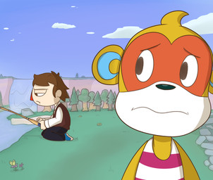 ambiguous_feral ambiguous_gender anthro bent_leg black_bottomwear black_clothing black_eyes black_nose black_pants blue_inner_ear blue_sky bottomless bottomless_anthro bottomless_male bottomwear brown_body brown_clothing brown_eyes brown_fur brown_hair brown_topwear brown_vest closed_frown clothed clothed_anthro clothed_human clothed_male clothing cloud defeated duo_focus feral fishing fishing_rod flower forest frown frowning_at_another fully_clothed fully_clothed_human fully_clothed_male fur group hair holding_fishing_rod holding_object light looking_at_another male male_anthro male_human mouth_closed multicolored_body multicolored_fur no_pupils outside pants pattern_clothing pattern_shirt pattern_tank_top pattern_topwear plant purple_flower red_nose river rock shirt short_hair sitting sitting_on_ground size_difference sky smaller_ambiguous smaller_feral stone_path striped_clothing striped_shirt striped_tank_top striped_topwear stripes tan_body tan_skin tank_top thin_eyebrows topwear tree triangle_nose trio vest waterfall white_clothing white_dress_shirt white_shirt white_tank_top white_topwear worried_look cookieboy011 animal_crossing nintendo simon_(animal_crossing) villager_(animal_crossing) arthropod butterfly haplorhine human insect lepidopteran mammal monkey primate 2021 colored digital_drawing_(artwork) digital_media_(artwork) english_description lighting shaded story story_in_description