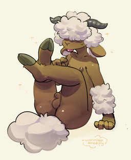 anthro genitals male nipples penis solo tongue wool_hair untitledsheepy puffy_(untitledsheepy) bovid caprine mammal sheep absurd_res hi_res