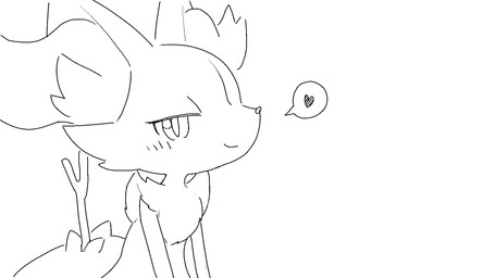 1-bit ambiguous_anthro ambiguous_gender anthro arm_tuft blush blush_lines cheek_tuft chest_tuft closed_smile eyelashes facial_tuft flat_chested heart_symbol inner_ear_fluff looking_at_viewer mouth_closed nude_ambiguous nude_anthro object_in_tail shoulder_tuft simple_background smile snout solo speech_bubble stick stick_in_tail tail tuft white_background hurai_of_kaki nintendo pokemon braixen canid generation_6_pokemon mammal pokemon_(species) 16:9 2023 aliasing binary_drawing black_and_white bust_portrait digital_drawing_(artwork) digital_media_(artwork) hi_res line_art monochrome portrait widescreen