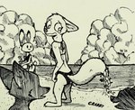 2022 absurd_res anthro arthropod beach bikini bikini_bottom bikini_top bodily_fluids canid canine clothed clothing cloud crab crossdressing crustacean decapoda disney fan_character fennec_fox feral finnick_(zootopia) fluffy fluffy_tail fox fur group hi_res inktober judy_hopps lagomorph leporid looking_at_another malacostracan mammal marine monochrome nick_wilde outside rabbit red_fox sand sea seaside skye_(zootopia) standing string_bikini swimwear tail tears theblueberrycarrots traditional_media_(artwork) true_fox two-piece_swimsuit water zootopia